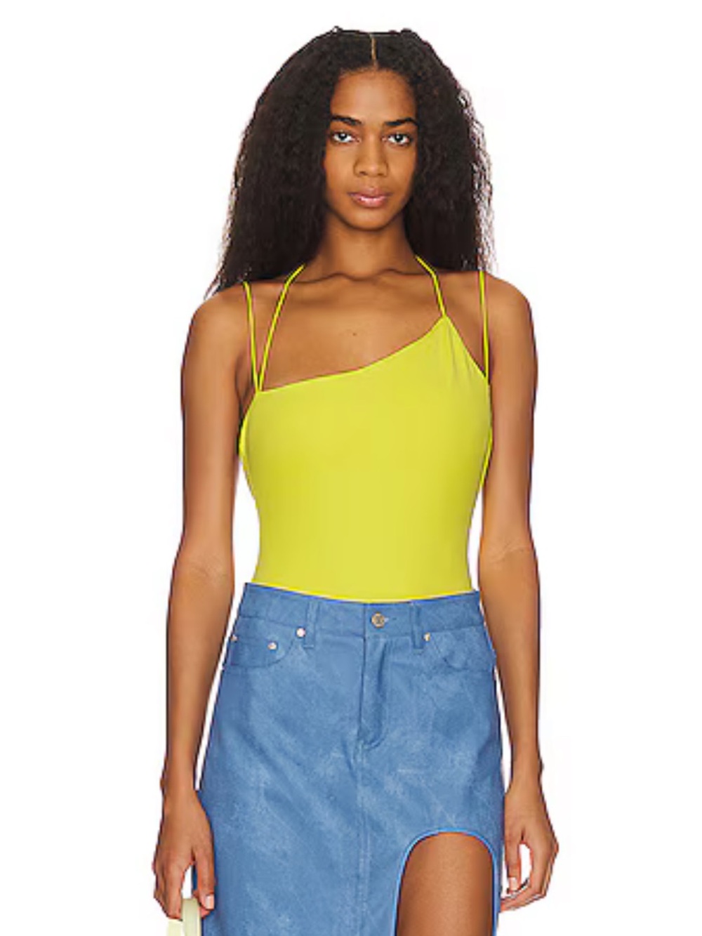 Not Yours To Keep - REVOLVE Neon Yellow Asymmetrical Strappy Bodysuit